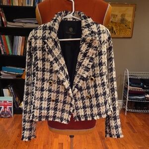 House of Harlow 1960 Black & White Plaid Cropped Bouclé Blazer